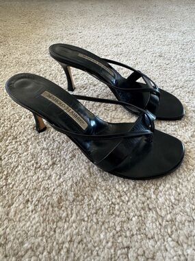 Manolo Blahnik Black Leather Strappy Mule Heels size 6.5